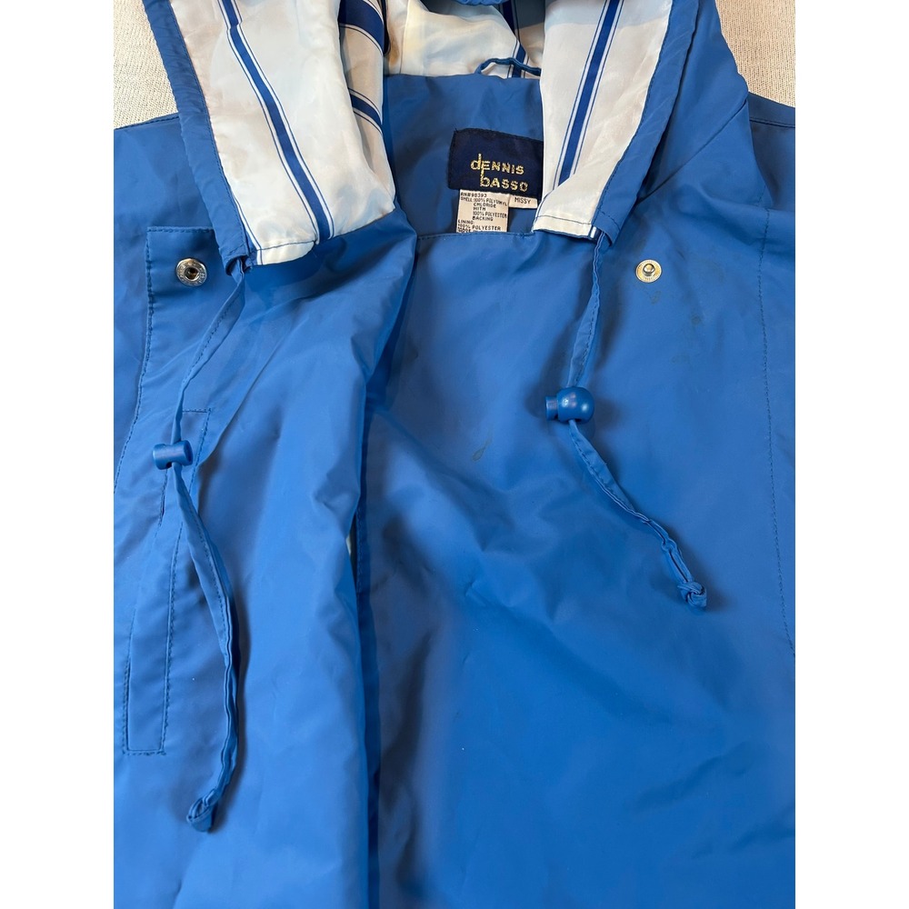 Dennis Basso Womens‎ Missy Blue Poncho Raincoat Hooded Lined Inside Snap Front